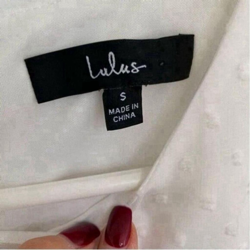 Lulus Much Love White Swiss Dot Long Sleeve Tie-Front Mini Dress Size Small - Picture 6 of 10